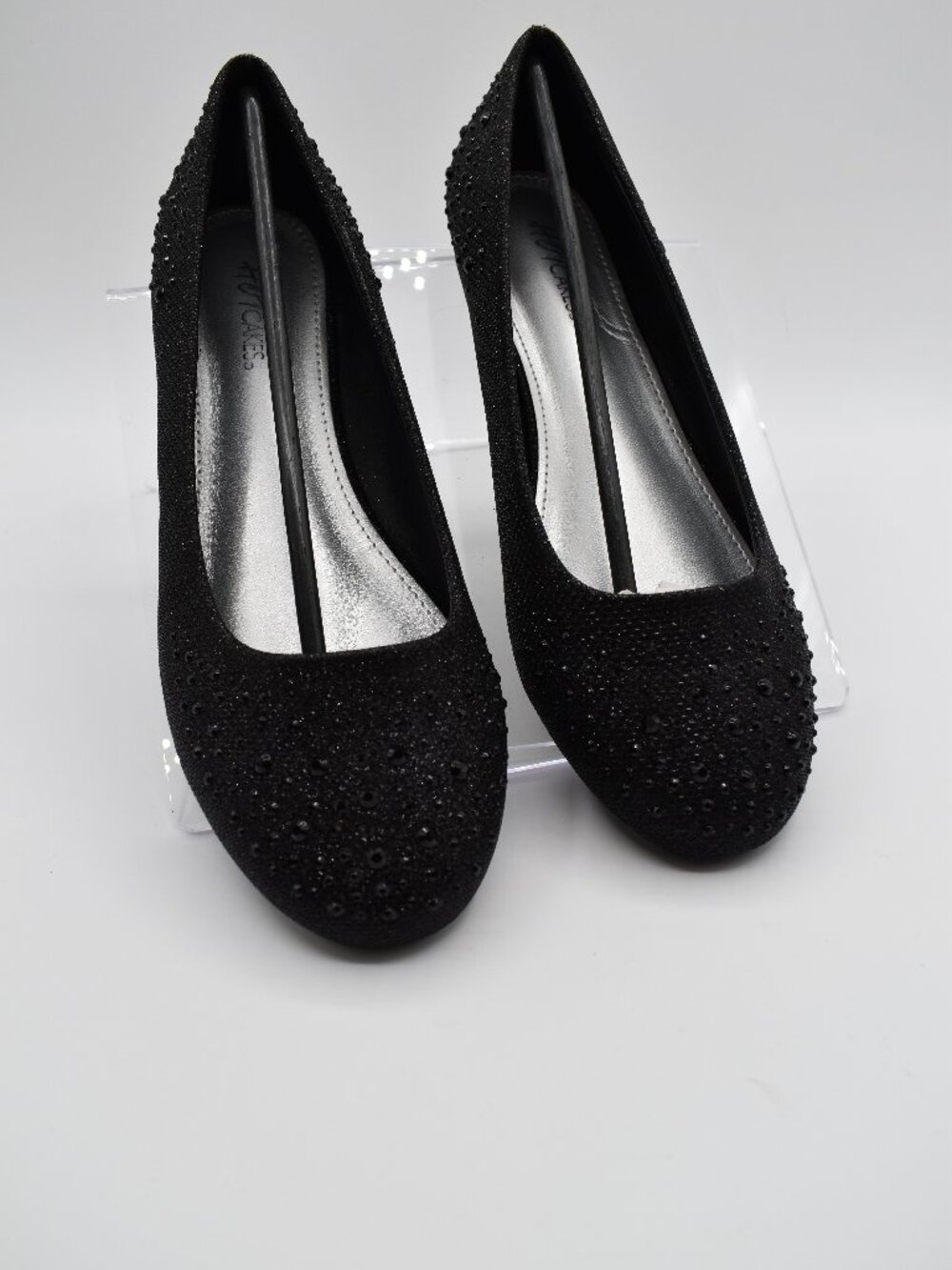 7.5M Black Rhinestone Ballet Flats Sparkle Shoes with Box by Hot Cakes